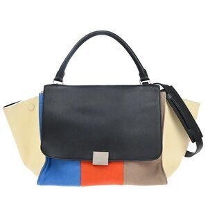 CELINE Trapeze 2way Shoulder Hand Bag Leather Felt Multicolor 76EF269